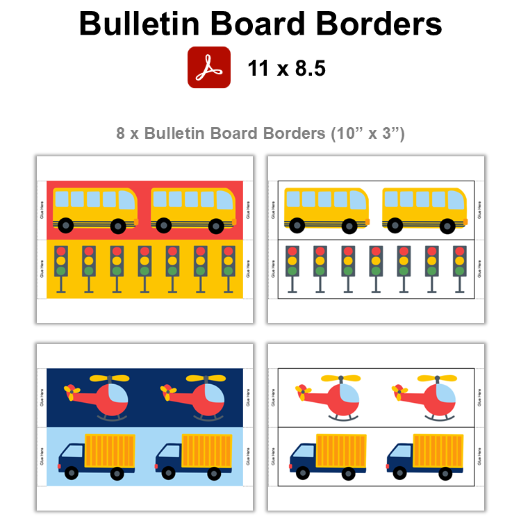 Bulletin Board Borders - Cute Transportation