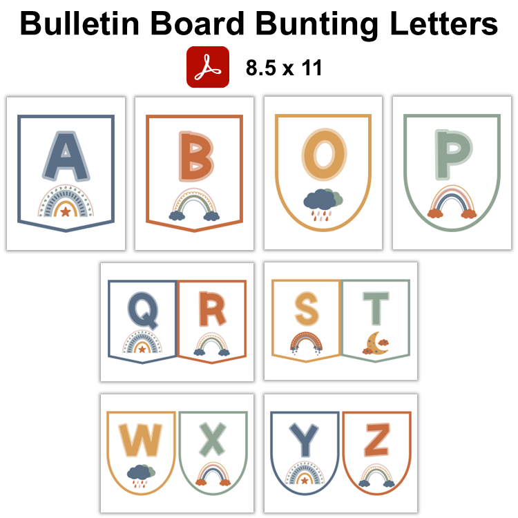 Bulletin Board Bunting Letters - Neutral Rainbow