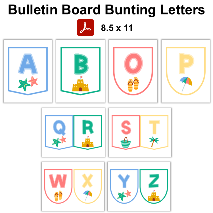Bulletin Board Bunting Letters  - Summer Beach