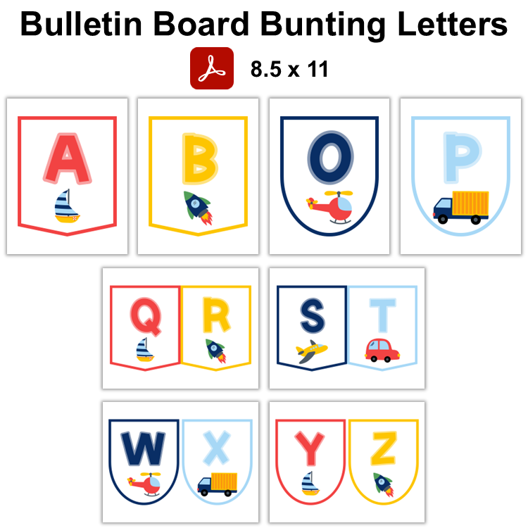 Bulletin Board Bunting Letters - Cute Transportation