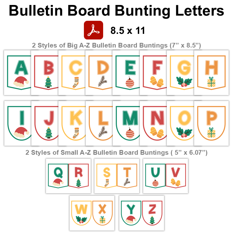 Bulletin Board Bunting Letters  - Cute Christmas