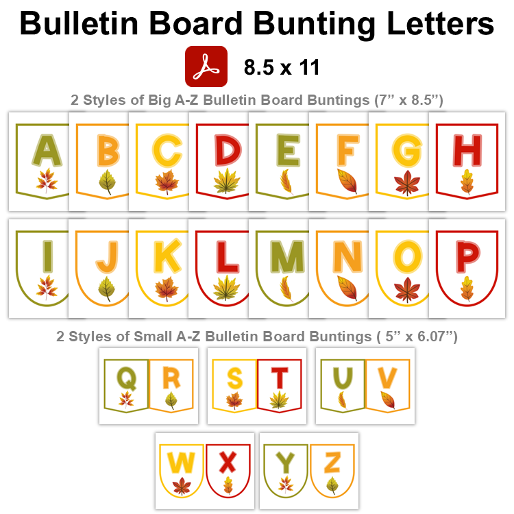 Bulletin Board Bunting Letters  - Autumn Leaves