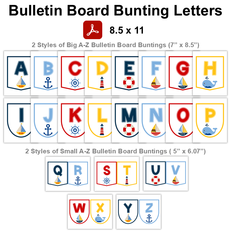 Bulletin Board Bunting Letters - Nautical