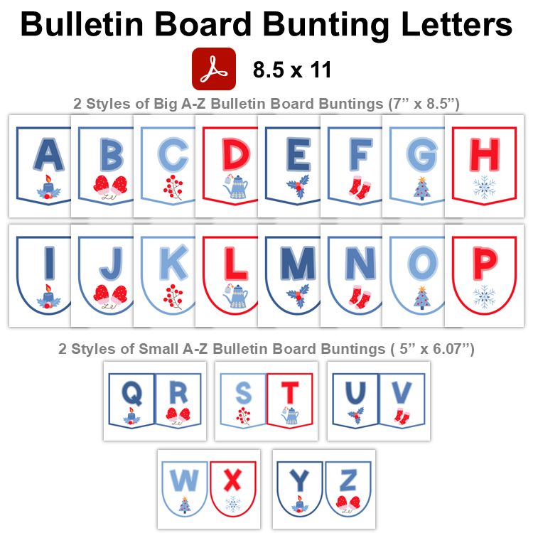 Bulletin Board Bunting Letters - Blue Winter