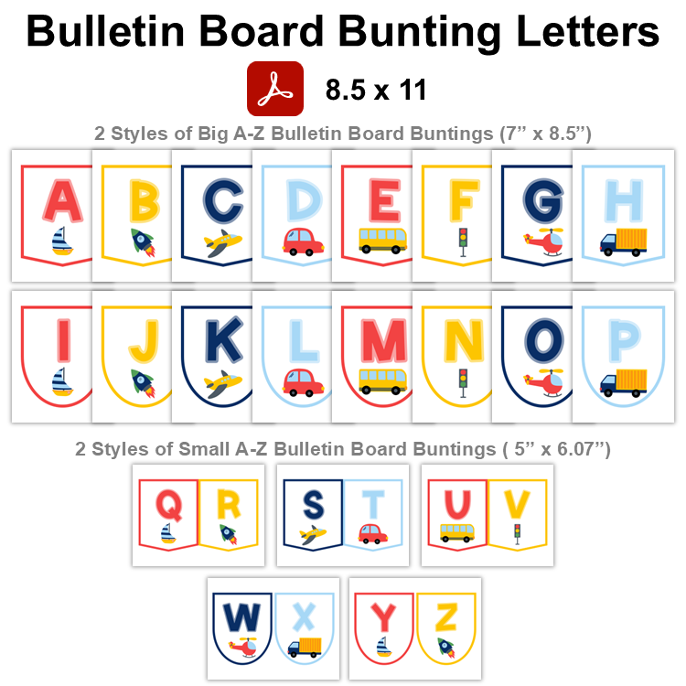 Bulletin Board Bunting Letters - Cute Transportation