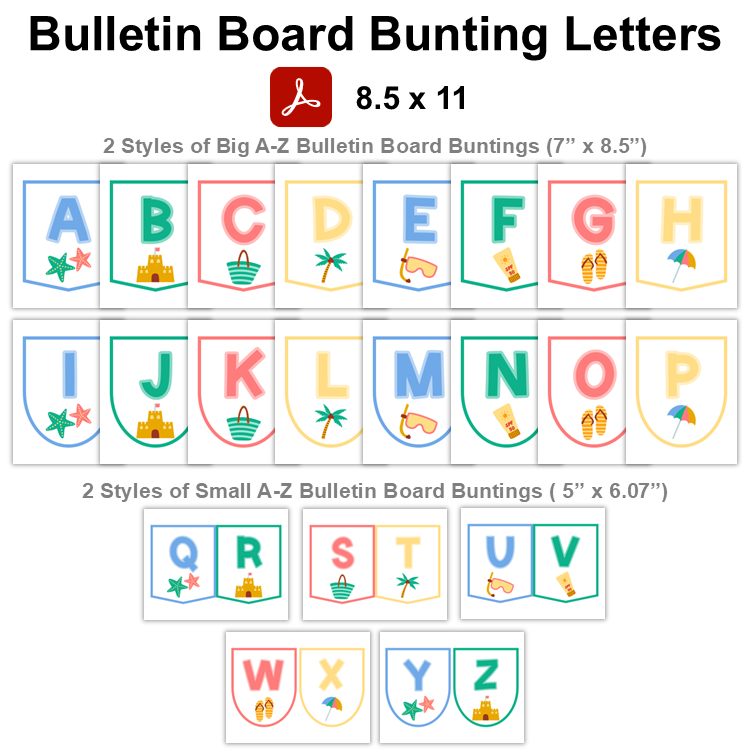 Bulletin Board Bunting Letters  - Summer Beach