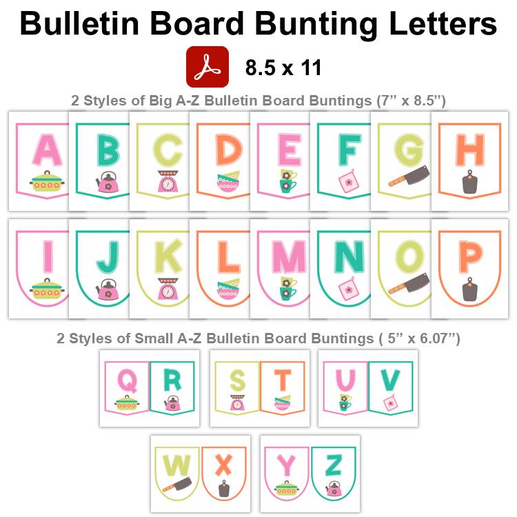 Bulletin Board Bunting Letters - Kitchen Utensils