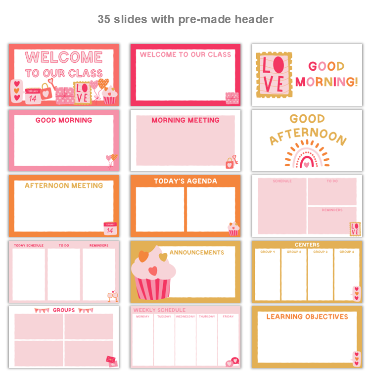Google Slides Templates Daily Agenda - Pink Valentine | Editable