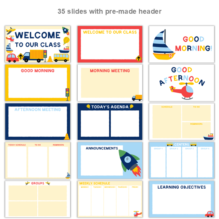 Google Slides Templates Daily Agenda - Cute Transportation | Editable