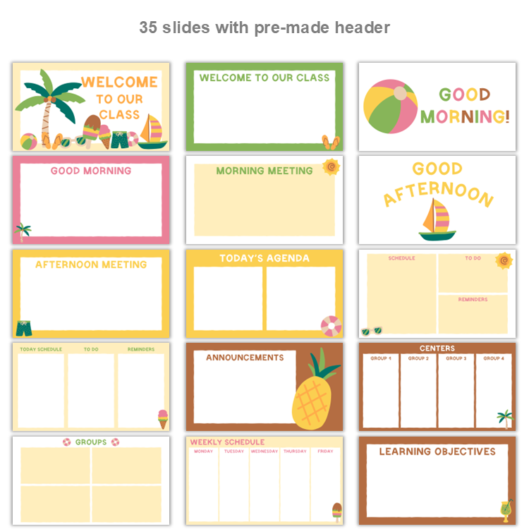 Google Slides Templates Daily Agenda - Hello Summer | Editable