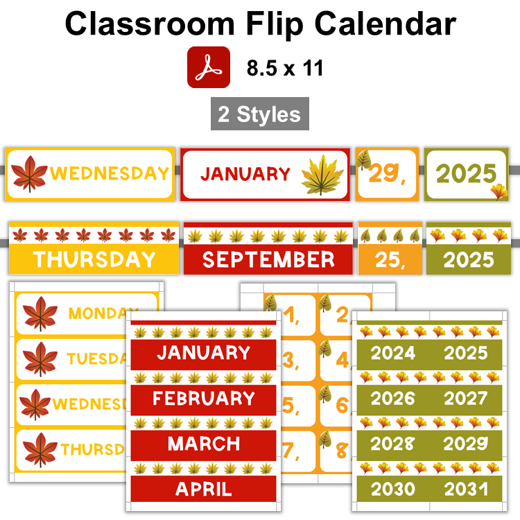 Classroom Flip Calendar - Autumn Leaves