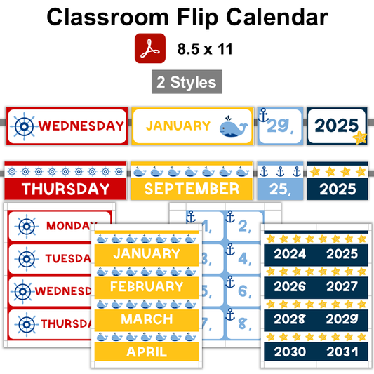 Classroom Flip Calendar - Nautical
