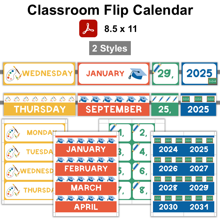 Classroom Flip Calendar - School Supplies