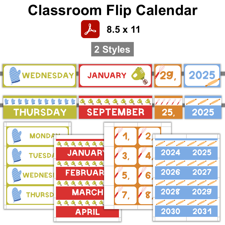 Classroom Flip Calendar - Colorful Baking