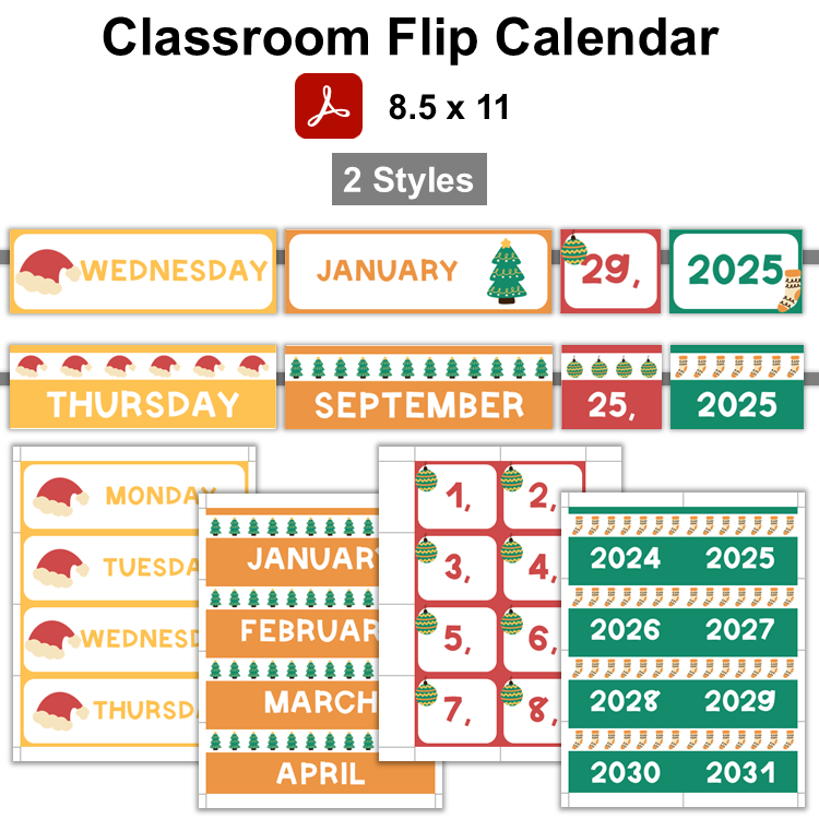 Classroom Flip Calendar - Cute Christmas