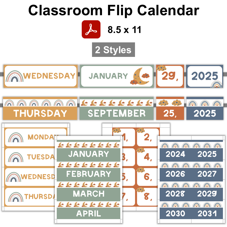 Classroom Flip Calendar - Neutral Rainbow