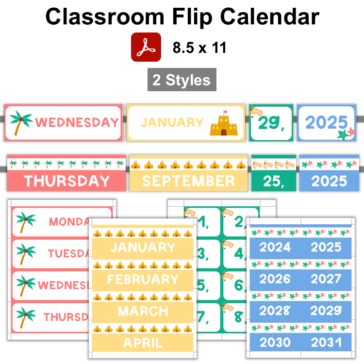 Classroom Flip Calendar - Summer Beach