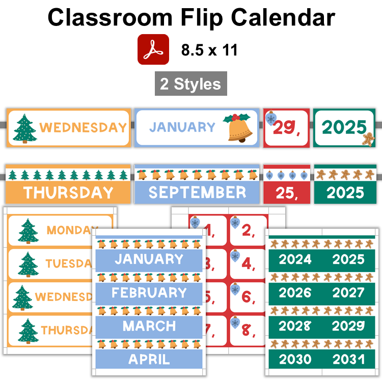 Classroom Flip Calendar - Bright Christmas