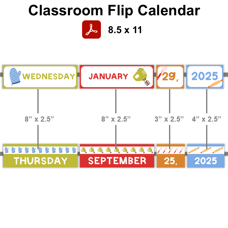 Classroom Flip Calendar - Colorful Baking