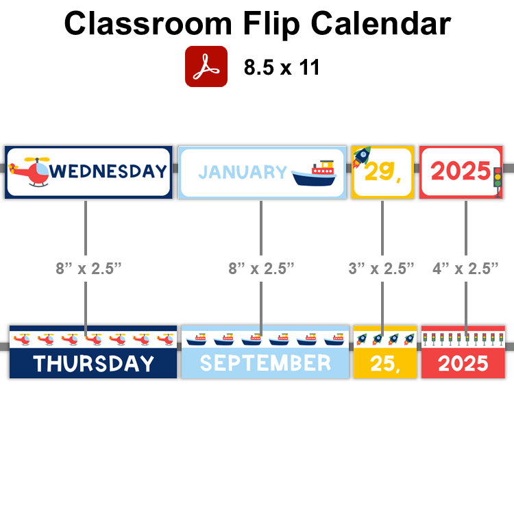 Classroom Flip Calendar - Cute Transportation