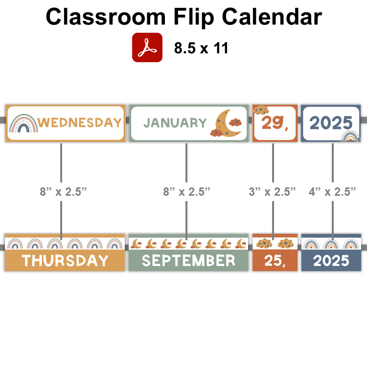 Classroom Flip Calendar - Neutral Rainbow