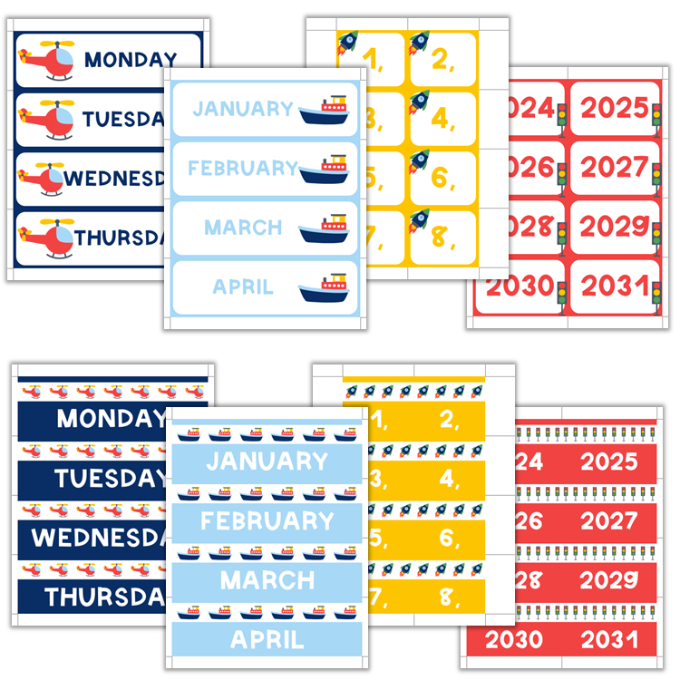 Classroom Flip Calendar - Cute Transportation