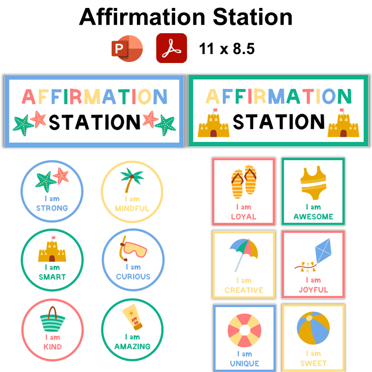 Affirmation Station - Summer Beach | Editable