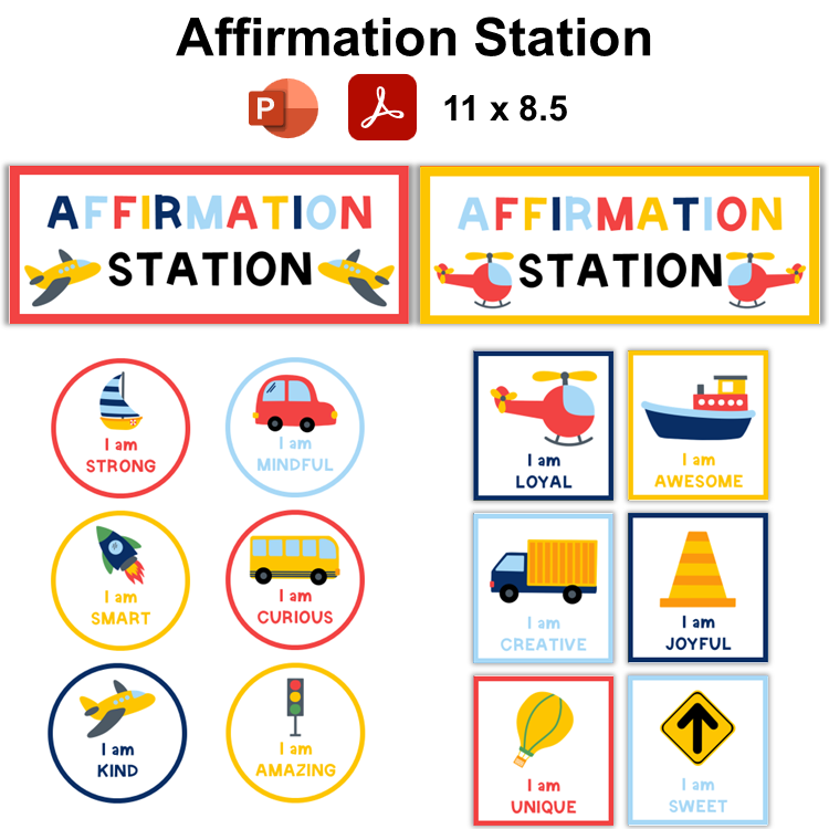 Affirmation Station - Cute Transportation | Editable