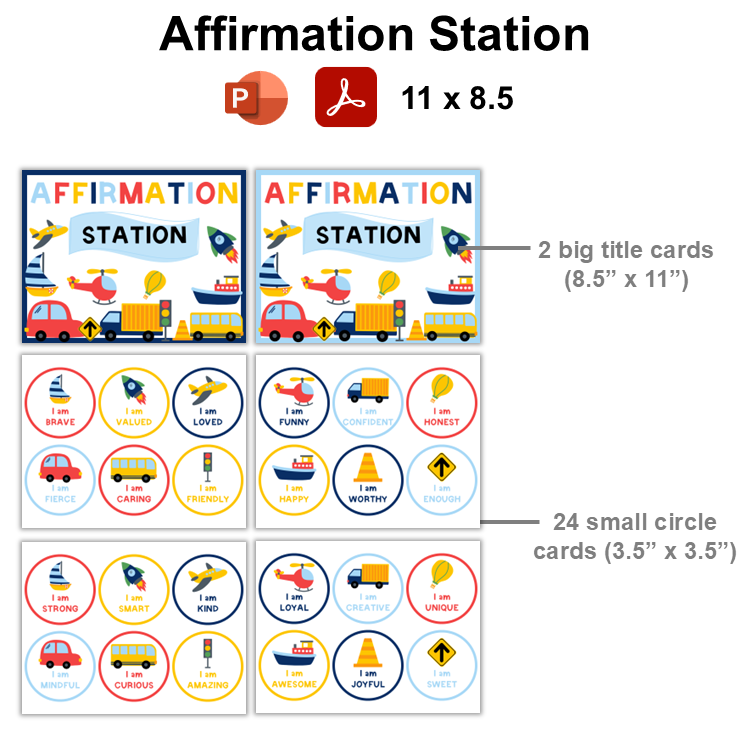 Affirmation Station - Cute Transportation | Editable