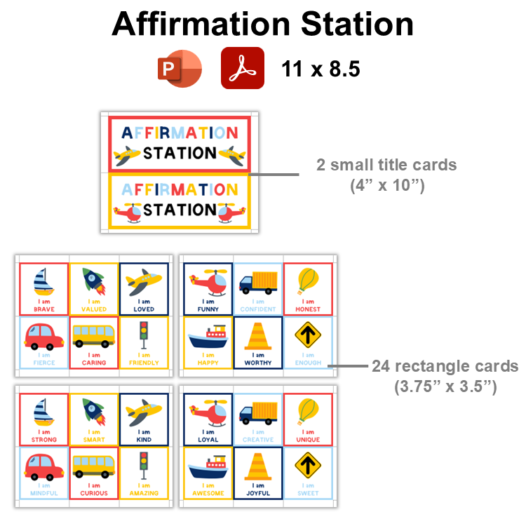 Affirmation Station - Cute Transportation | Editable