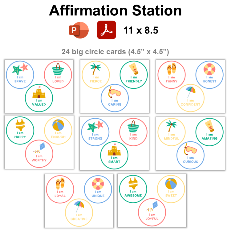 Affirmation Station - Summer Beach | Editable
