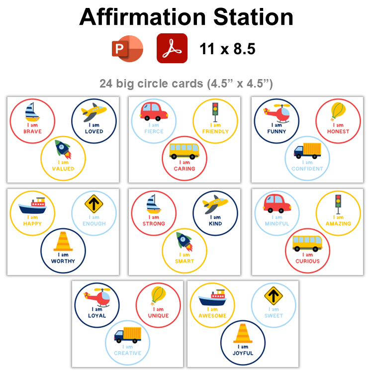 Affirmation Station - Cute Transportation | Editable