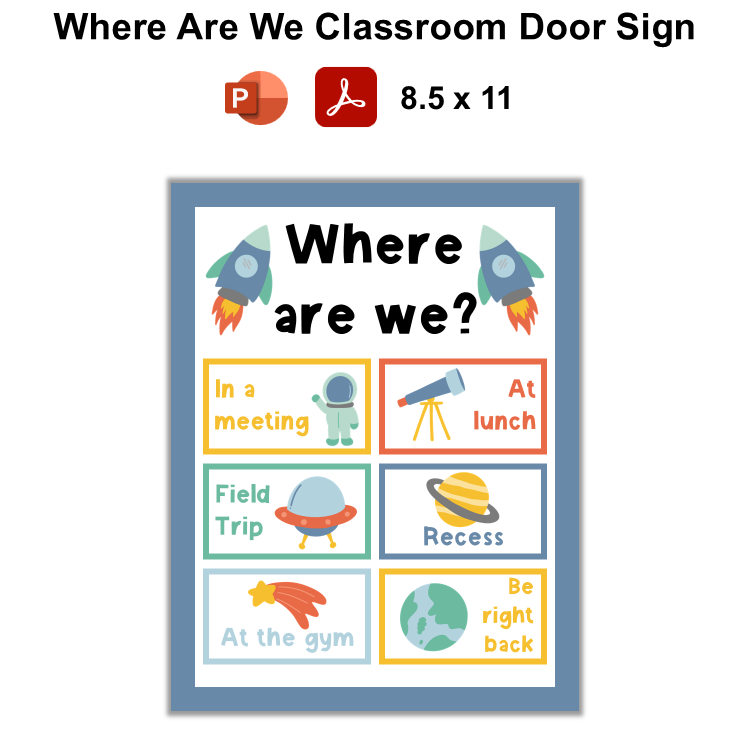Where Are We Classroom Door Sign - Space | Editable