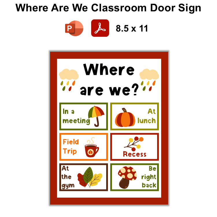 Where Are We Classroom Door Sign - Hello Fall | Editable
