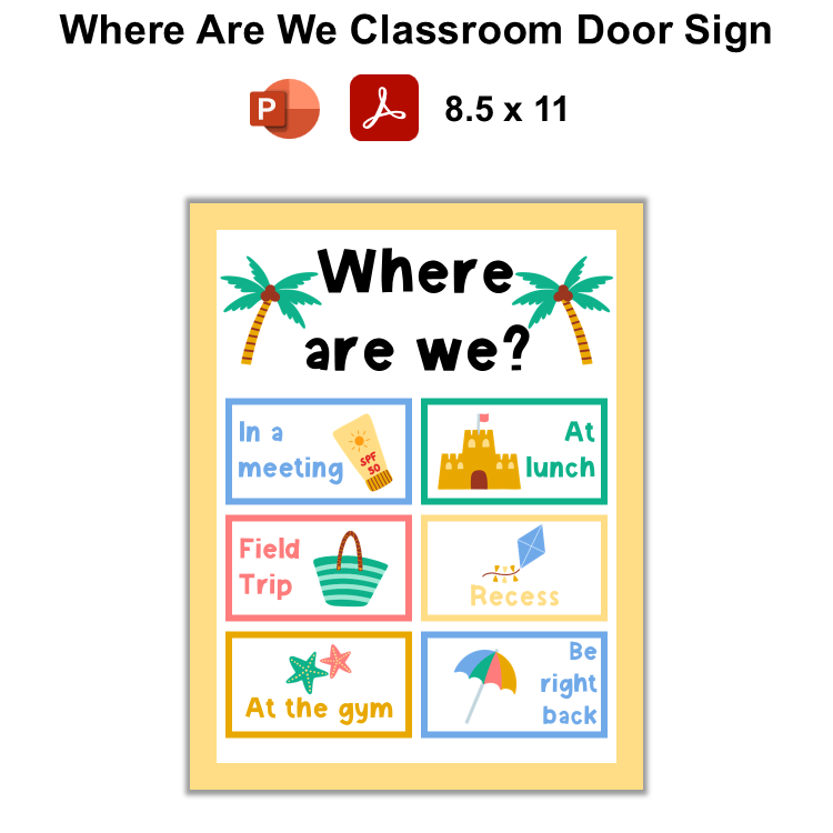 Where Are We Classroom Door Sign - Summer Beach | Editable