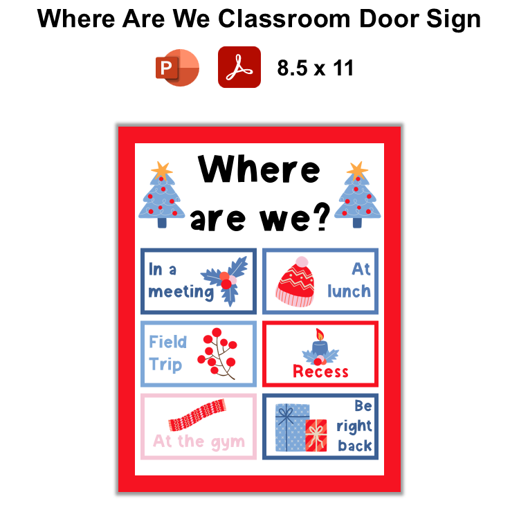 Where Are We Classroom Door Sign - Blue Winter | Editable