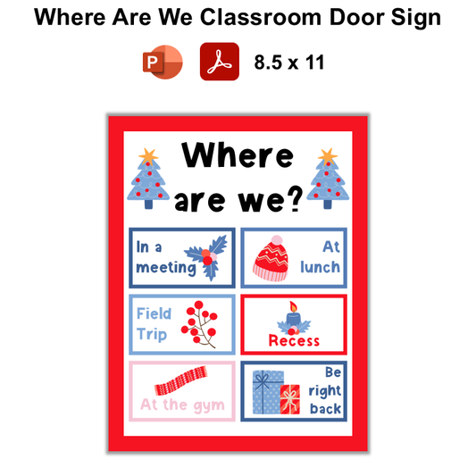 Where Are We Classroom Door Sign - Blue Winter | Editable