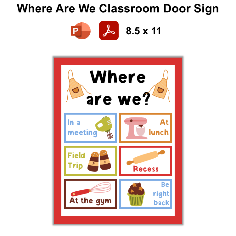 Where Are We Classroom Door Sign - Colorful Baking | Editable
