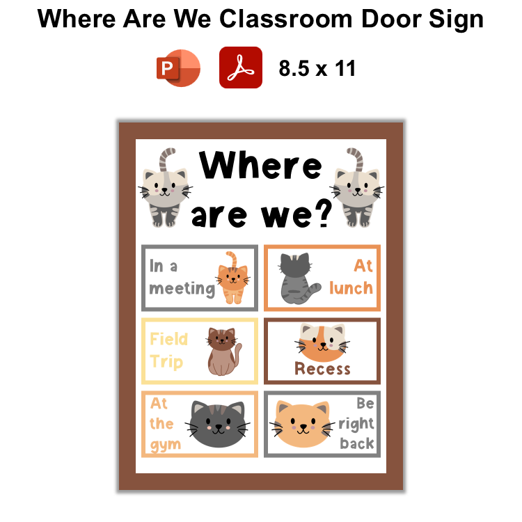Where Are We Classroom Door Sign - Little Cat | Editable