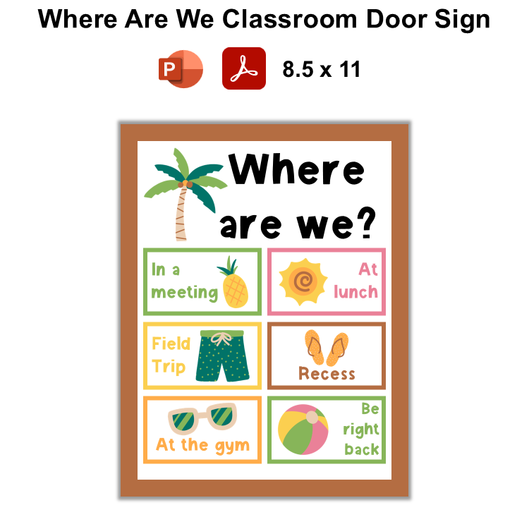 Where Are We Classroom Door Sign - Hello Summer | Editable
