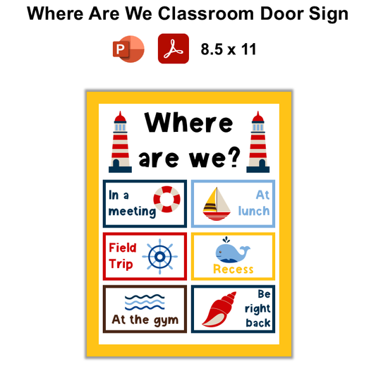 Where Are We Classroom Door Sign - Nautical | Editable