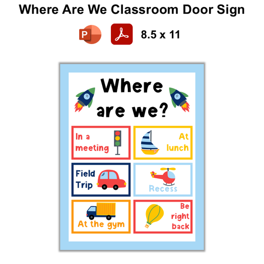 Where Are We Classroom Door Sign - Cute Transportation | Editable