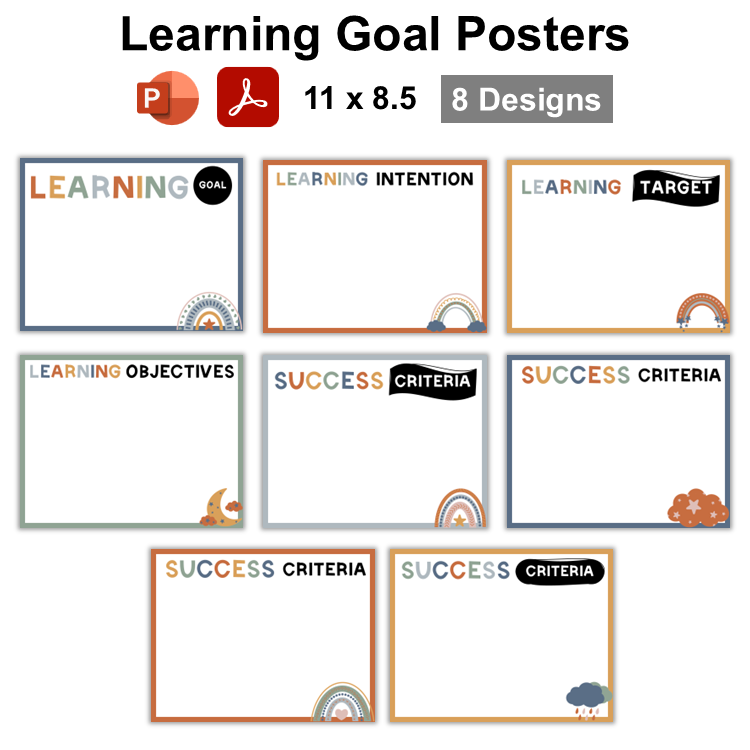 Learning Goal Posters - Neutral Rainbow | Editable