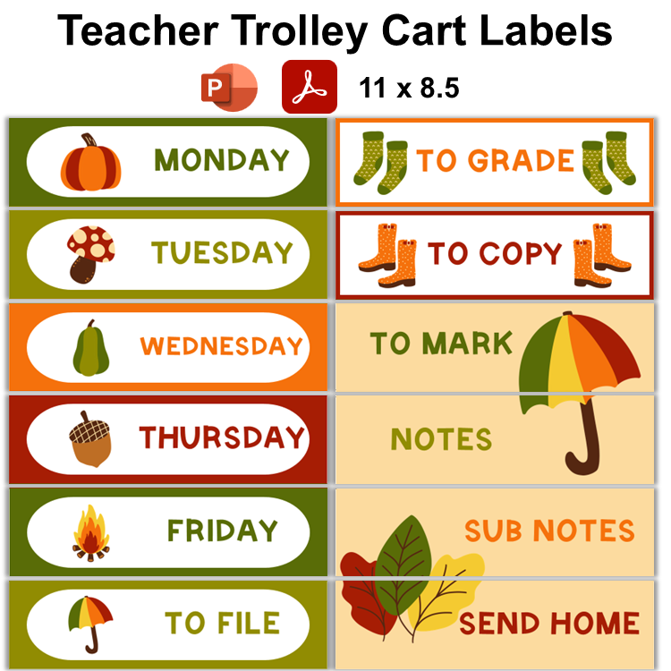 Teacher Trolley Cart Labels - Hello Fall | Editable