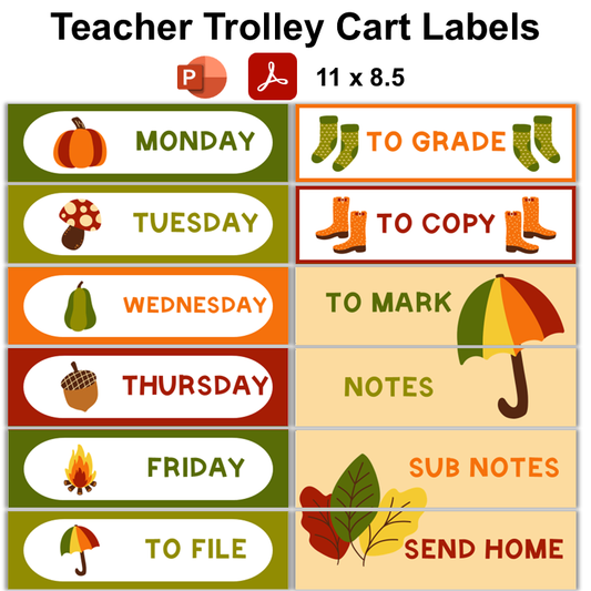 Teacher Trolley Cart Labels - Hello Fall | Editable