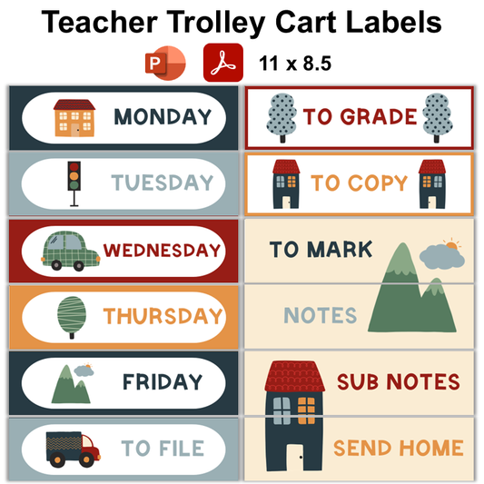 Teacher Trolley Cart Labels - Little Town | Editable