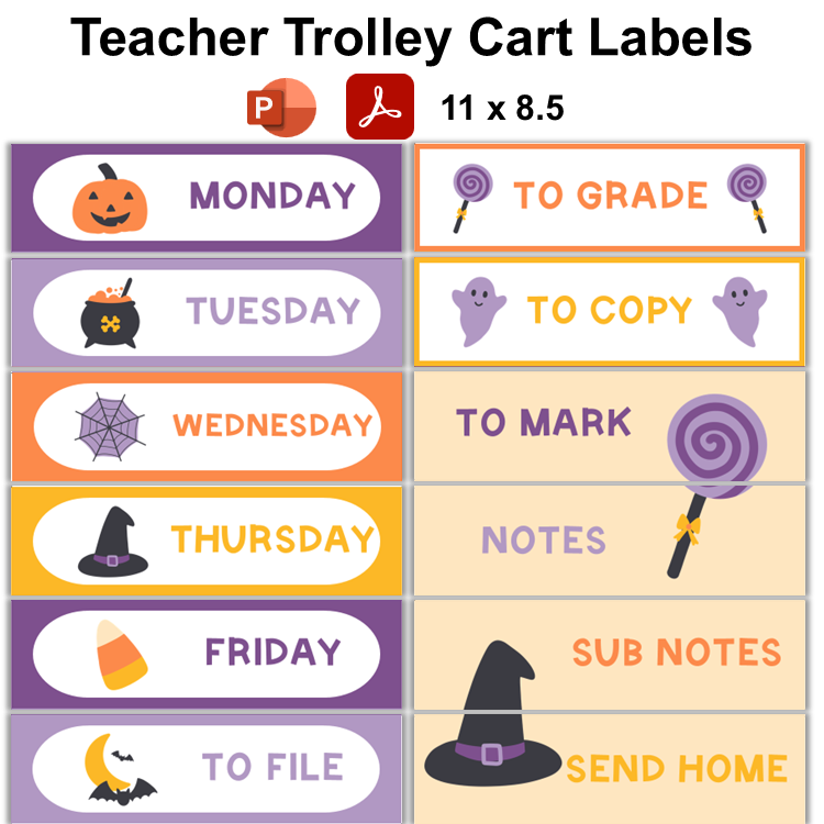 Teacher Trolley Cart Labels - Purple Halloween | Editable