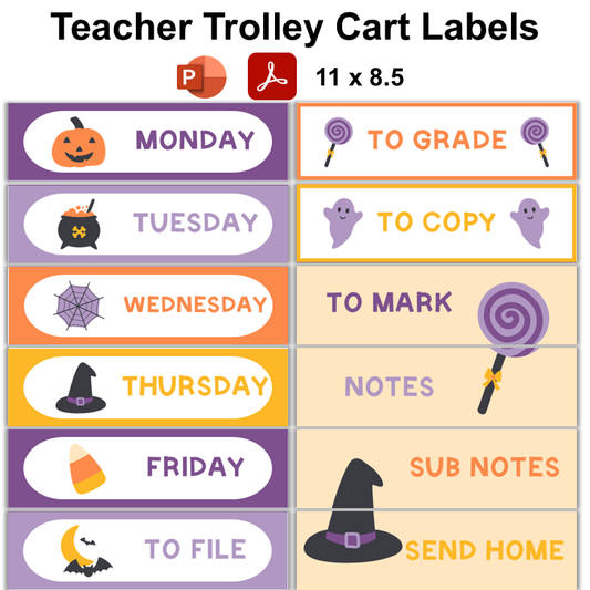 Teacher Trolley Cart Labels - Purple Halloween | Editable