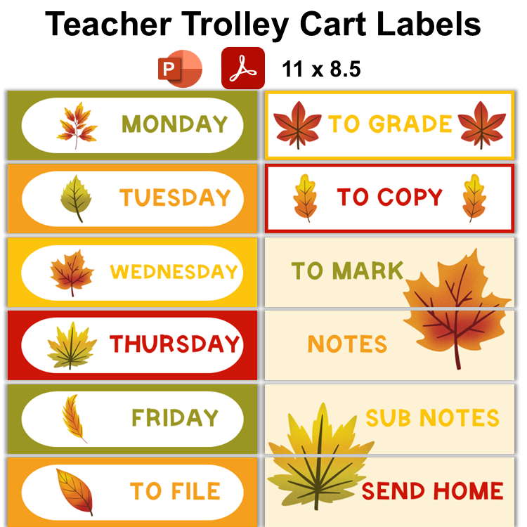 Teacher Trolley Cart Labels - Autumn Leaves | Editable
