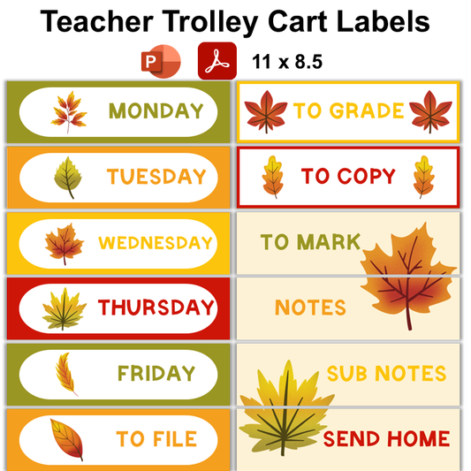 Teacher Trolley Cart Labels - Autumn Leaves | Editable